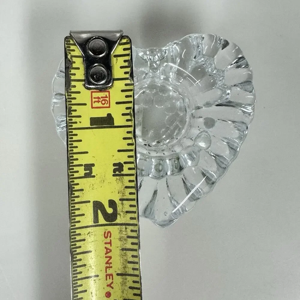 Pair of Heart Shaped Clear Glass Fluted Candle Stick Holders Vintage
